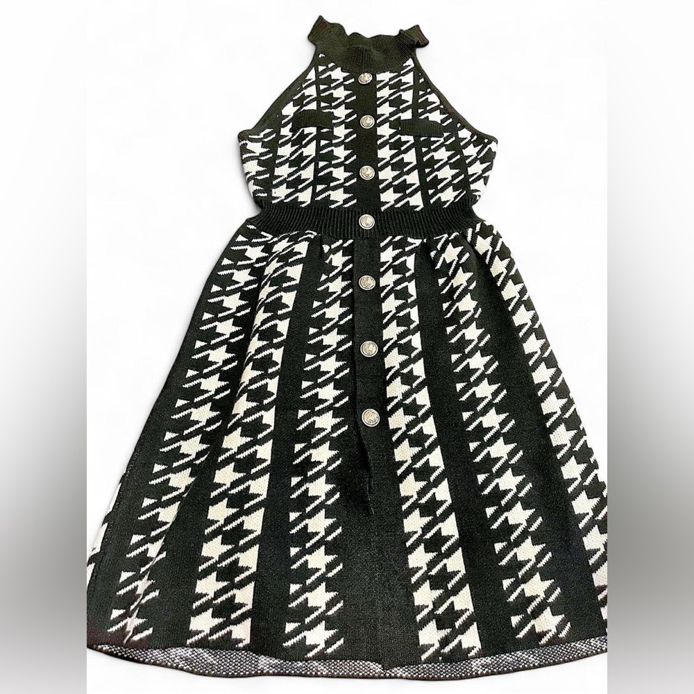 Monochrome Houndstooth Knit Dress